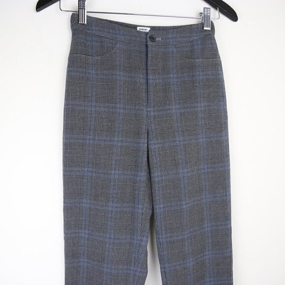 SUNDAY BEST Freshman Check Pant Slim-Leg Check Grey Trouser Size 00 - Picture 2 of 7